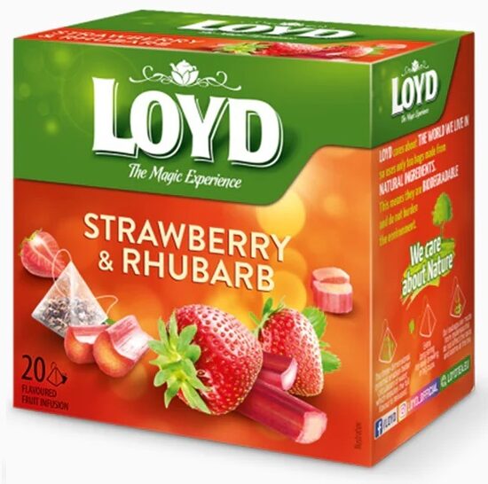 Loyd Strawberry & Rhubarb aromatizuotas augalų ir vaisių arbatos gėrimas su braškių ir rabarbarų skoniu - pakeliuose 40 g (20 vnt.)